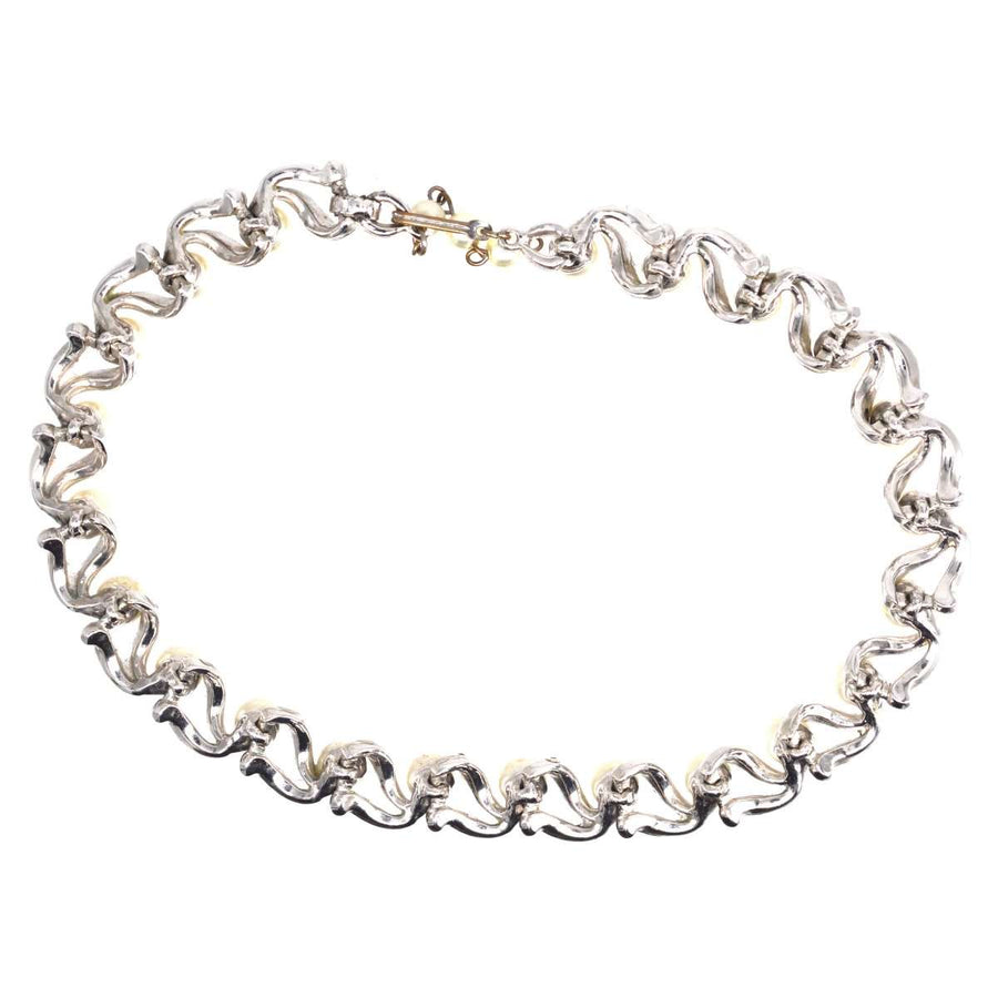 1950s Silvertone Faux Pearl & White Paste Necklace | Parkin and Gerrish | Antique & Vintage Jewellery