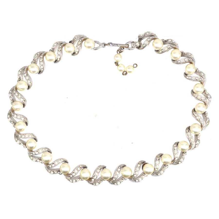 1950s Silvertone Faux Pearl & White Paste Necklace | Parkin and Gerrish | Antique & Vintage Jewellery