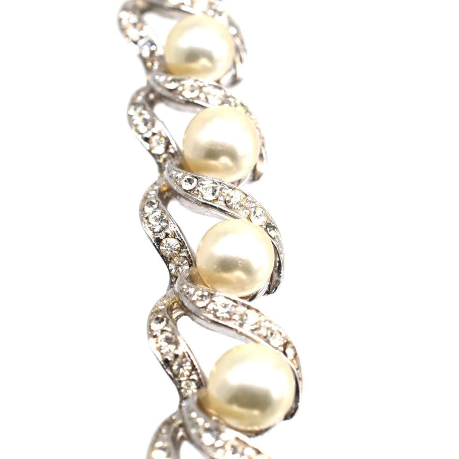 1950s Silvertone Faux Pearl & White Paste Necklace | Parkin and Gerrish | Antique & Vintage Jewellery