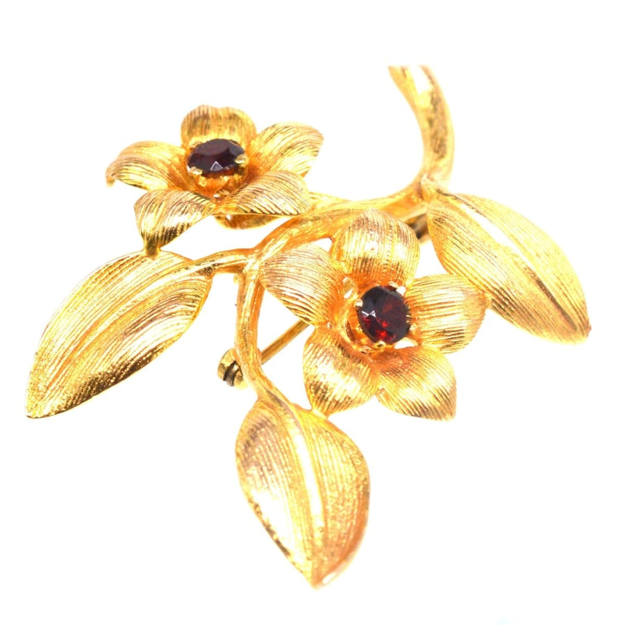 1960s 9ct Gold and Garnet Floral Spray Brooch | Parkin and Gerrish | Antique & Vintage Jewellery