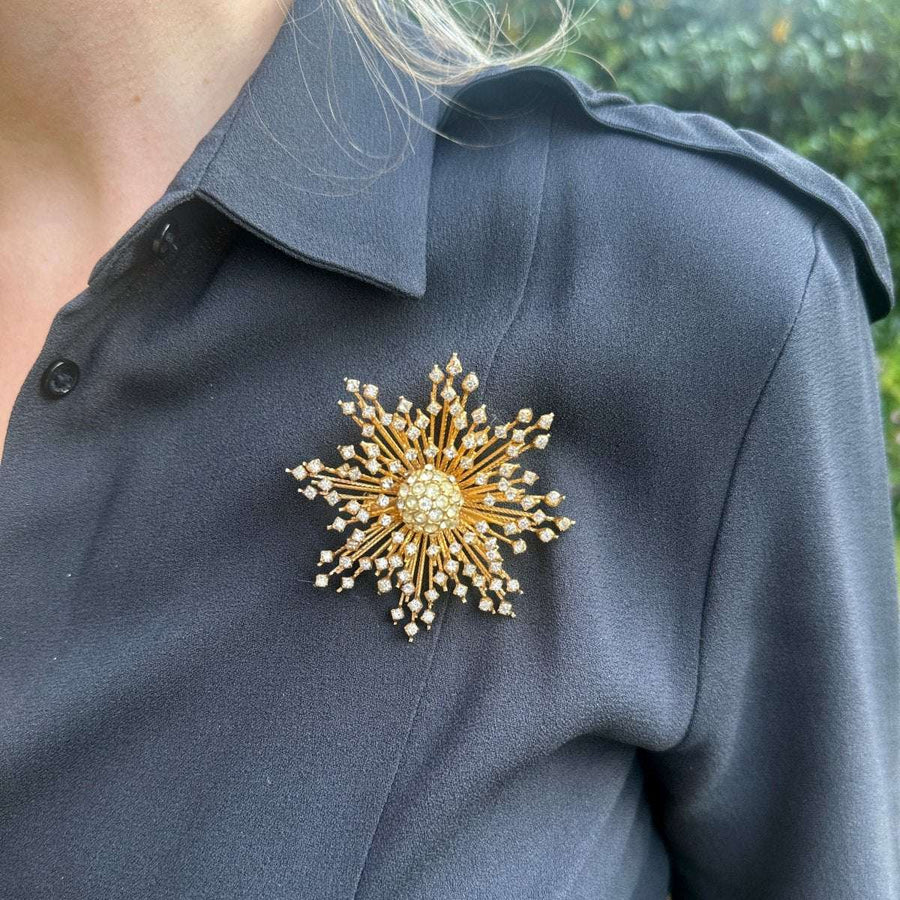 1960s Warner Starburst Goldtone Paste Brooch | Parkin and Gerrish | Antique & Vintage Jewellery