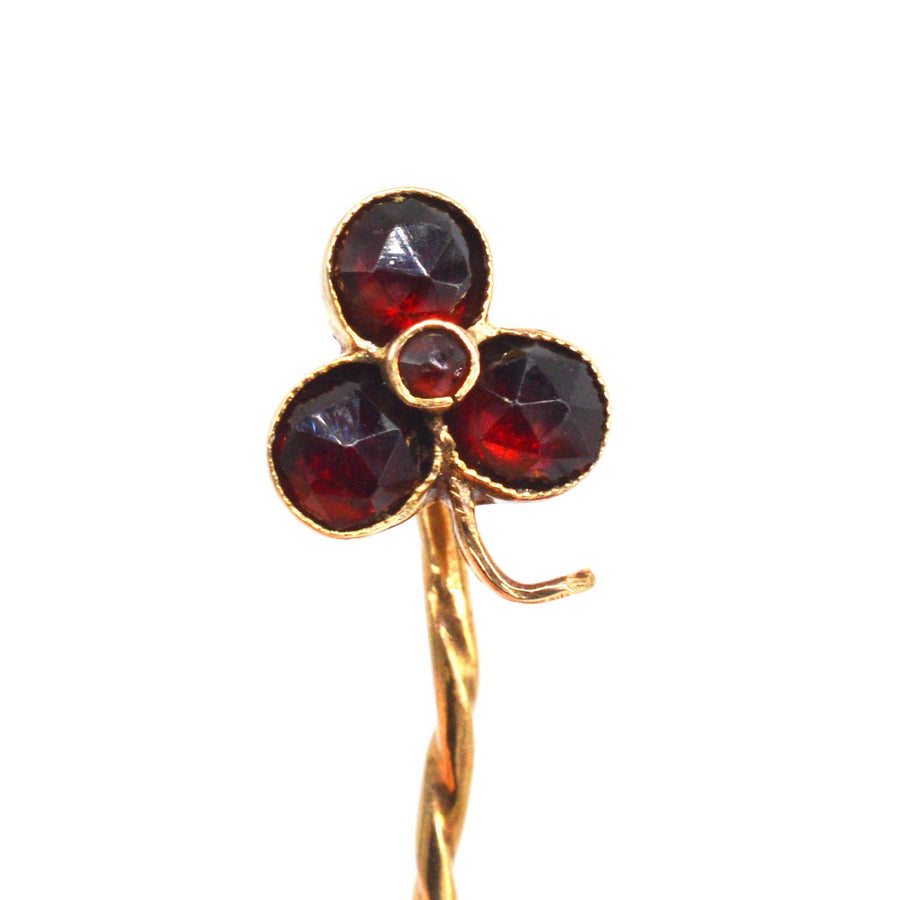 Victorian 15ct Gold Rose Cut Garnet Clover Tie Pin