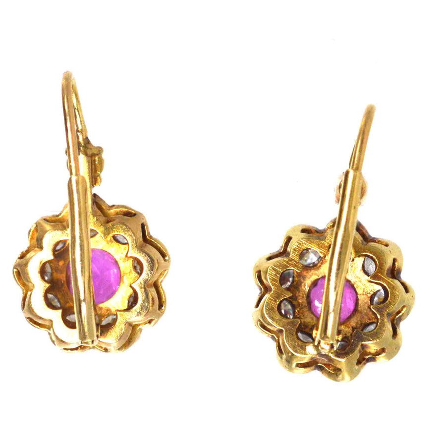 Edwardian 15ct Gold Diamond and Ruby Cluster Earrings