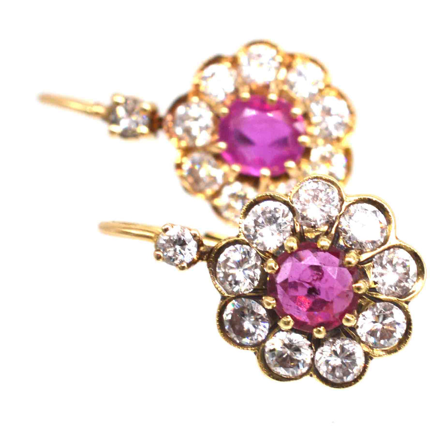 Edwardian 15ct Gold Diamond and Ruby Cluster Earrings