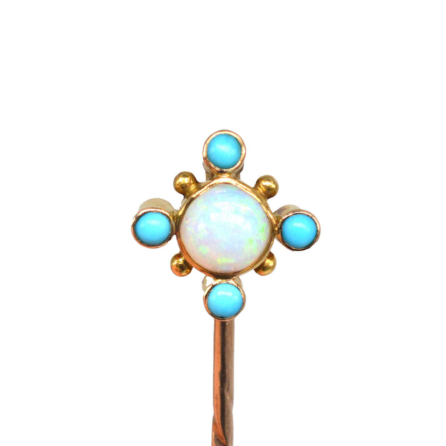 Edwardian 15ct Gold Turquoise and Opal Tie Pin
