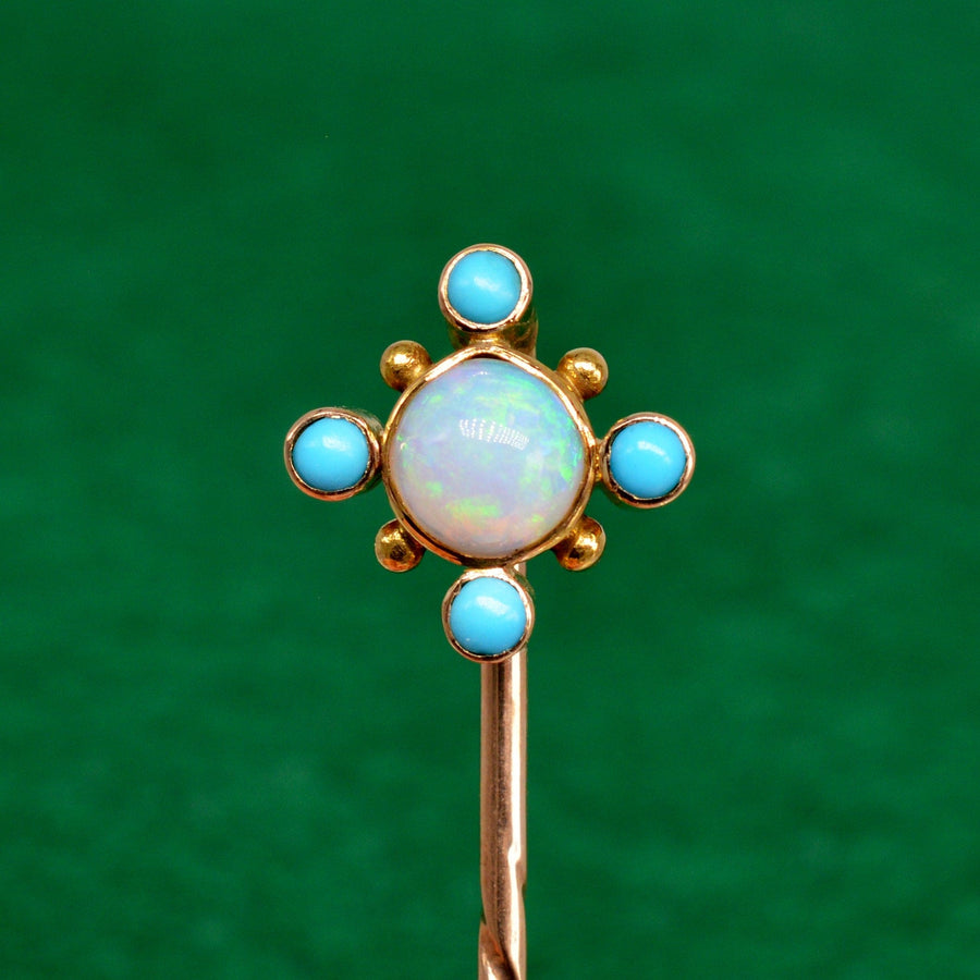 Edwardian 15ct Gold Turquoise and Opal Tie Pin