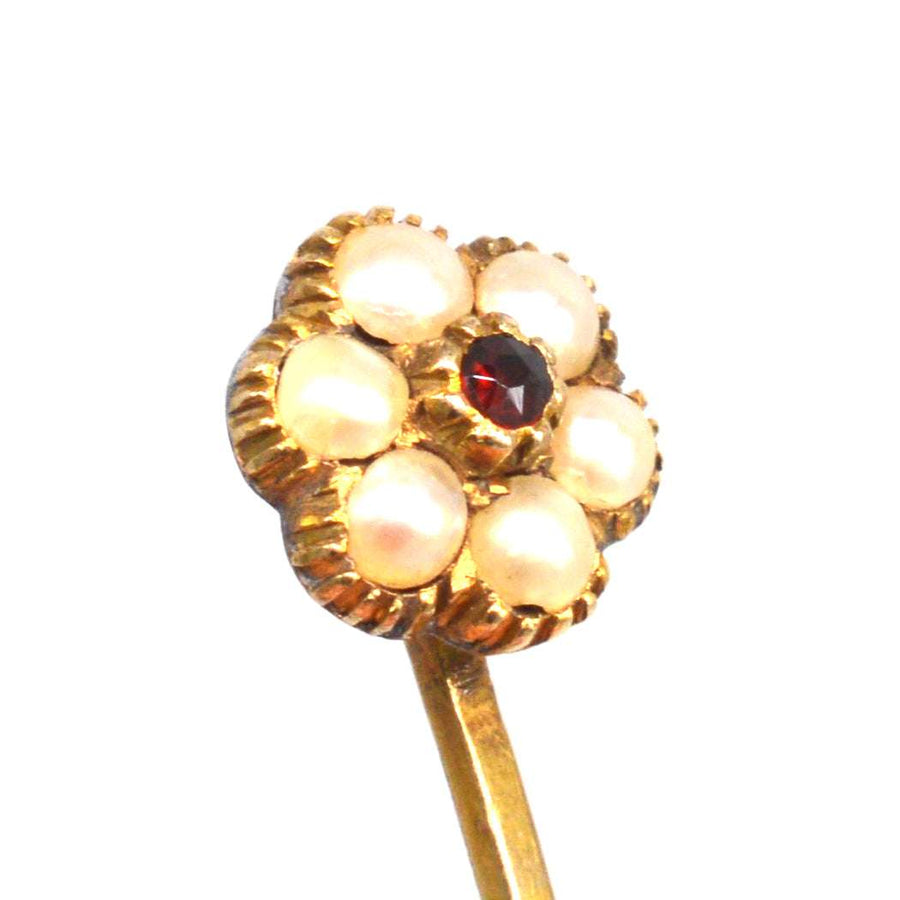 Regency 15ct Gold Pearl and Garnet Cluster Tie Pin