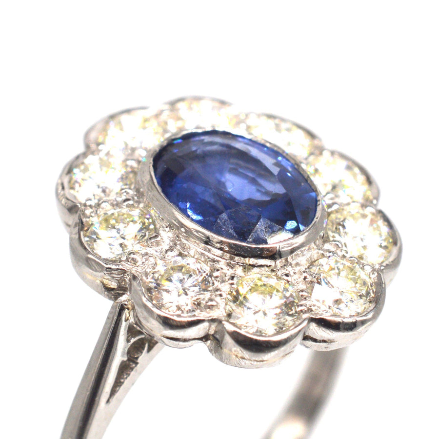 Vintage Platinum Sapphire and Diamond Cluster Ring