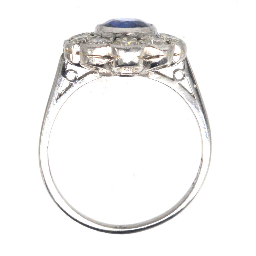 Vintage Platinum Sapphire and Diamond Cluster Ring