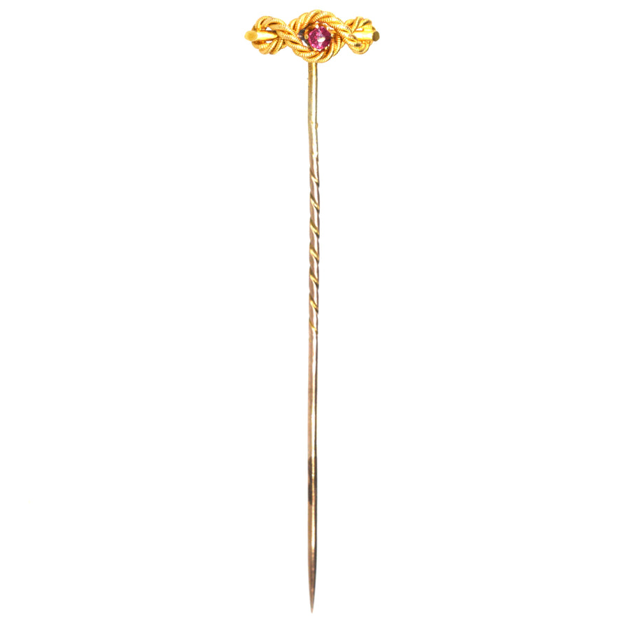 Edwardian 15ct Gold Ruby Triple Infinity Rope Knot Tie Pin