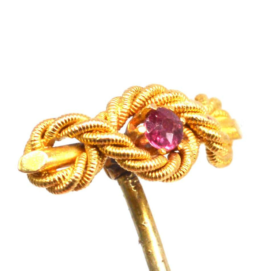 Edwardian 15ct Gold Ruby Triple Infinity Rope Knot Tie Pin