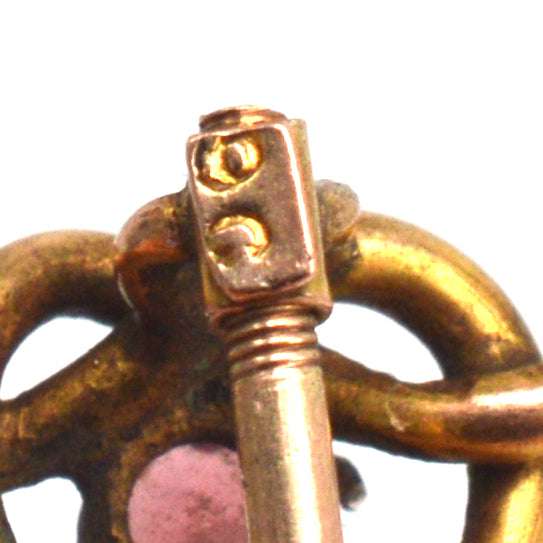 Edwardian 9ct Gold Lover's Knot and Garnet Tie Pin