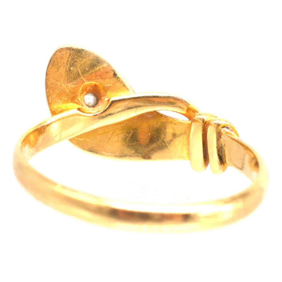 Edwardian 18ct Gold Single Snake Ring with a Diamond and Green Garnet Eyes