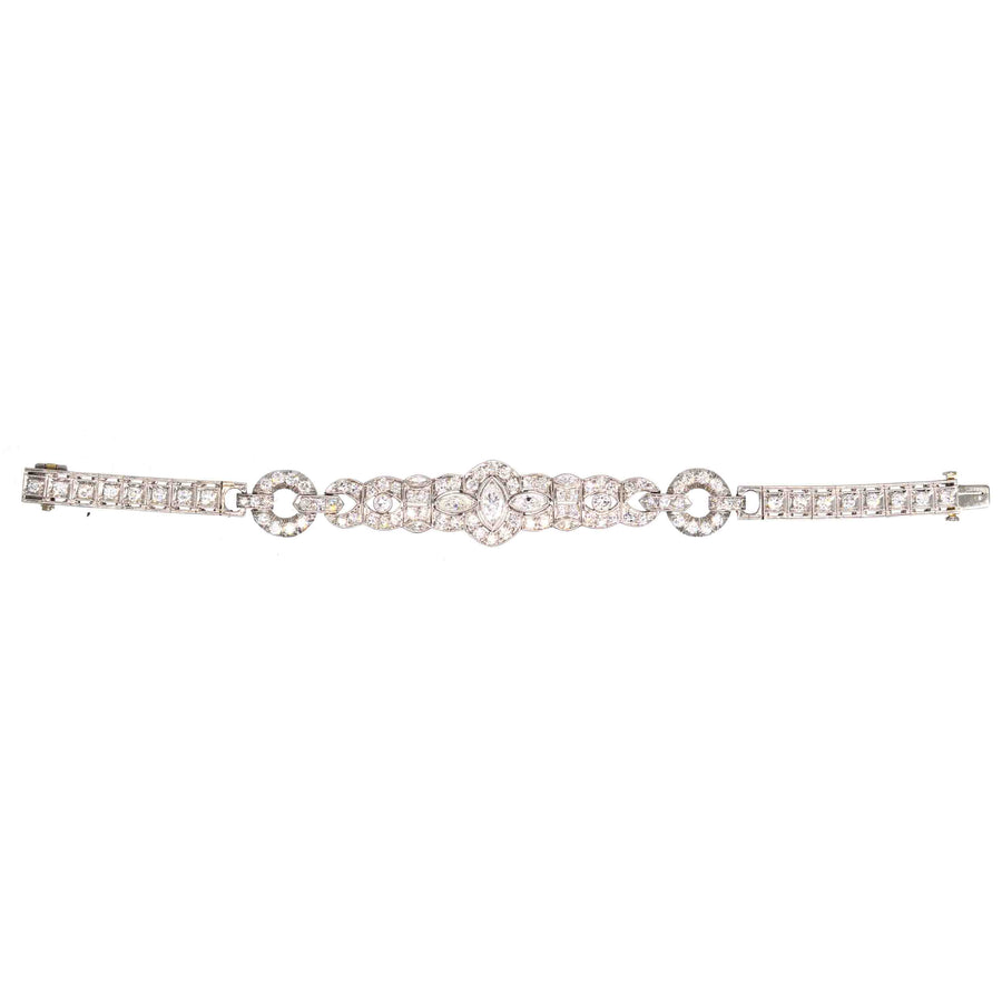 Art Deco Iridium Platinum 4 Carat Diamond Bracelet, featuring geometric design and bright diamonds from the 1930s.