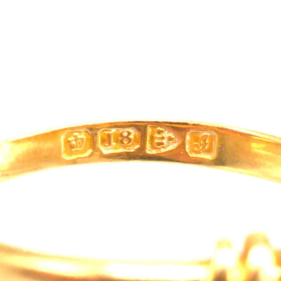 Edwardian 18ct Gold Single Snake Ring with a Diamond and Green Garnet Eyes
