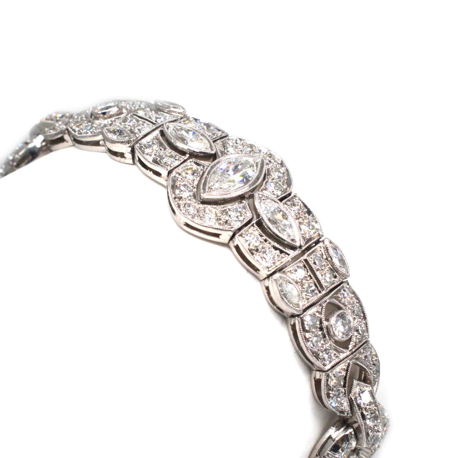 Art Deco iridium platinum bracelet featuring 4 carats of sparkling diamonds in a geometric design.
