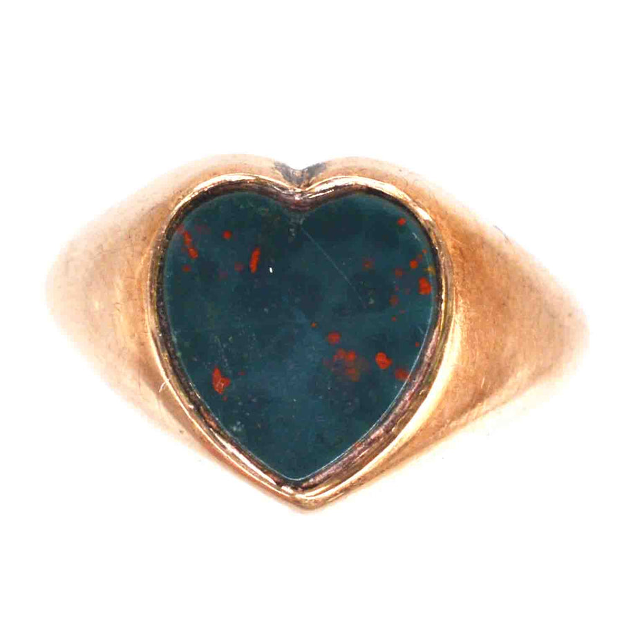 Edwardian 9ct Gold & Heart Bloodstone Signet Ring