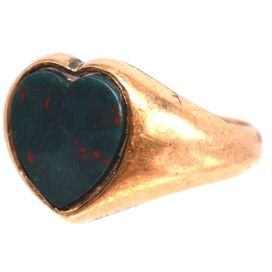Edwardian 9ct Gold & Heart Bloodstone Signet Ring