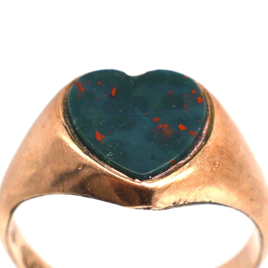 Edwardian 9ct Gold & Heart Bloodstone Signet Ring