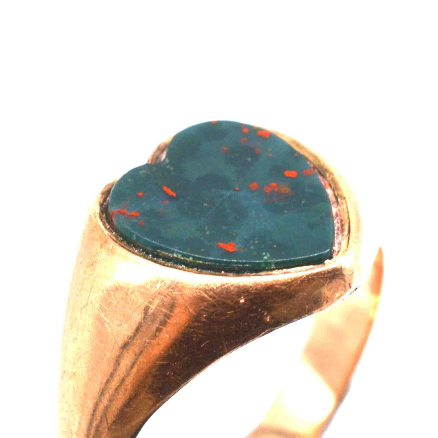 Edwardian 9ct Gold & Heart Bloodstone Signet Ring