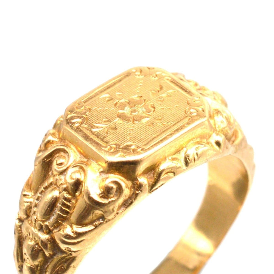 Antique French 18ct Gold Ring with Rose Details Engraved | Parkin and Gerrish | Antique & Vintage Jewellery