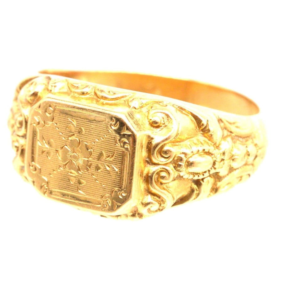 Antique French 18ct Gold Ring with Rose Details Engraved | Parkin and Gerrish | Antique & Vintage Jewellery