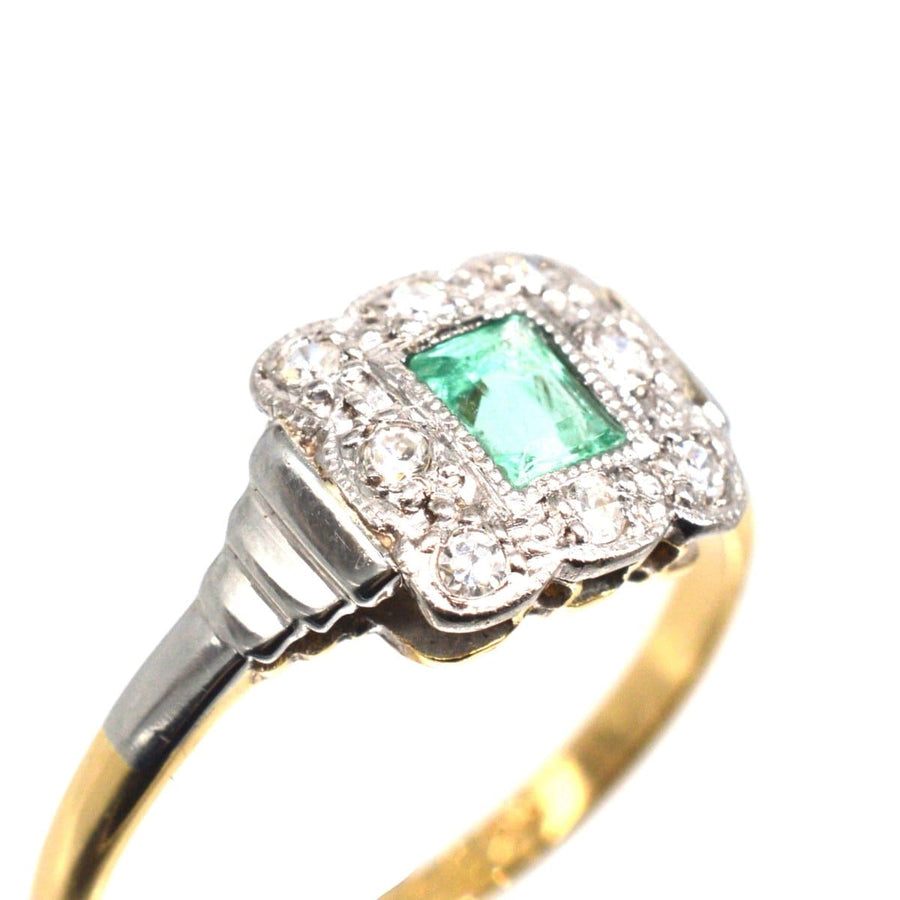 Art Deco 18ct Gold and Platinum Emerald and Diamond Ring | Parkin and Gerrish | Antique & Vintage Jewellery