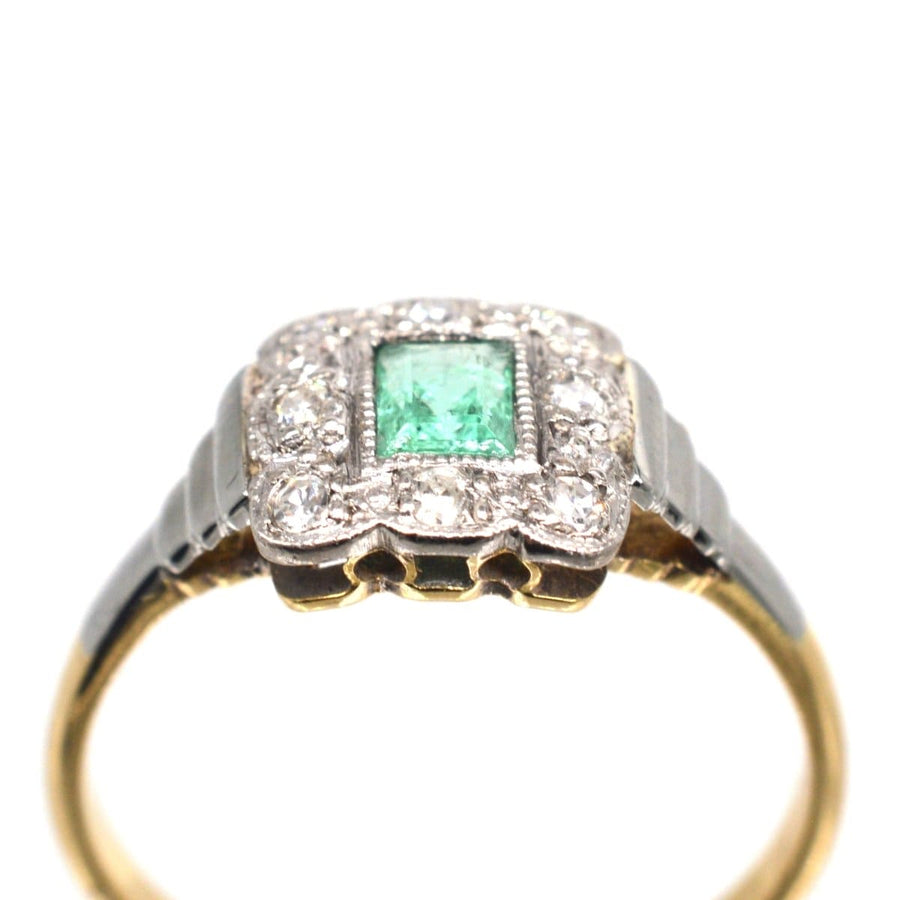 Art Deco 18ct Gold and Platinum Emerald and Diamond Ring | Parkin and Gerrish | Antique & Vintage Jewellery