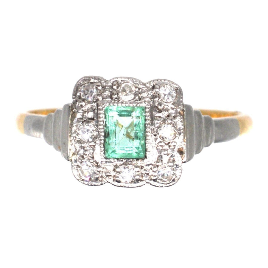 Art Deco 18ct Gold and Platinum Emerald and Diamond Ring | Parkin and Gerrish | Antique & Vintage Jewellery