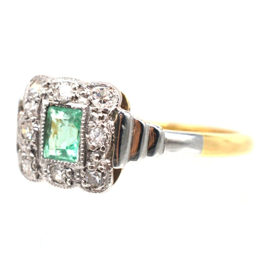 Art Deco 18ct Gold and Platinum Emerald and Diamond Ring | Parkin and Gerrish | Antique & Vintage Jewellery