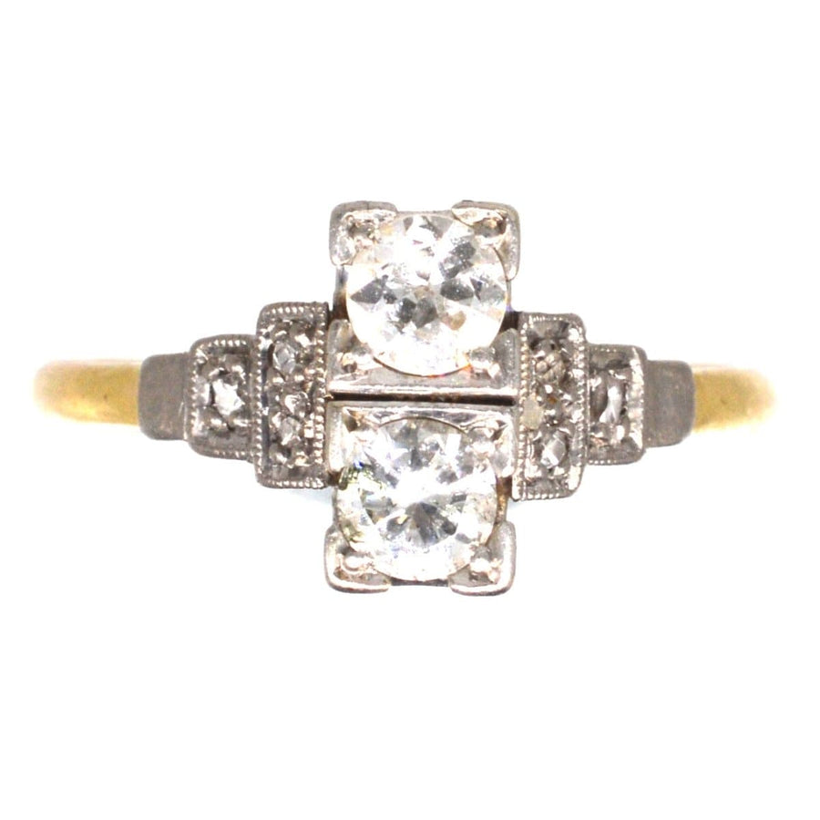 Art Deco 18ct Gold and Platinum Two Stone Diamond Ring | Parkin and Gerrish | Antique & Vintage Jewellery