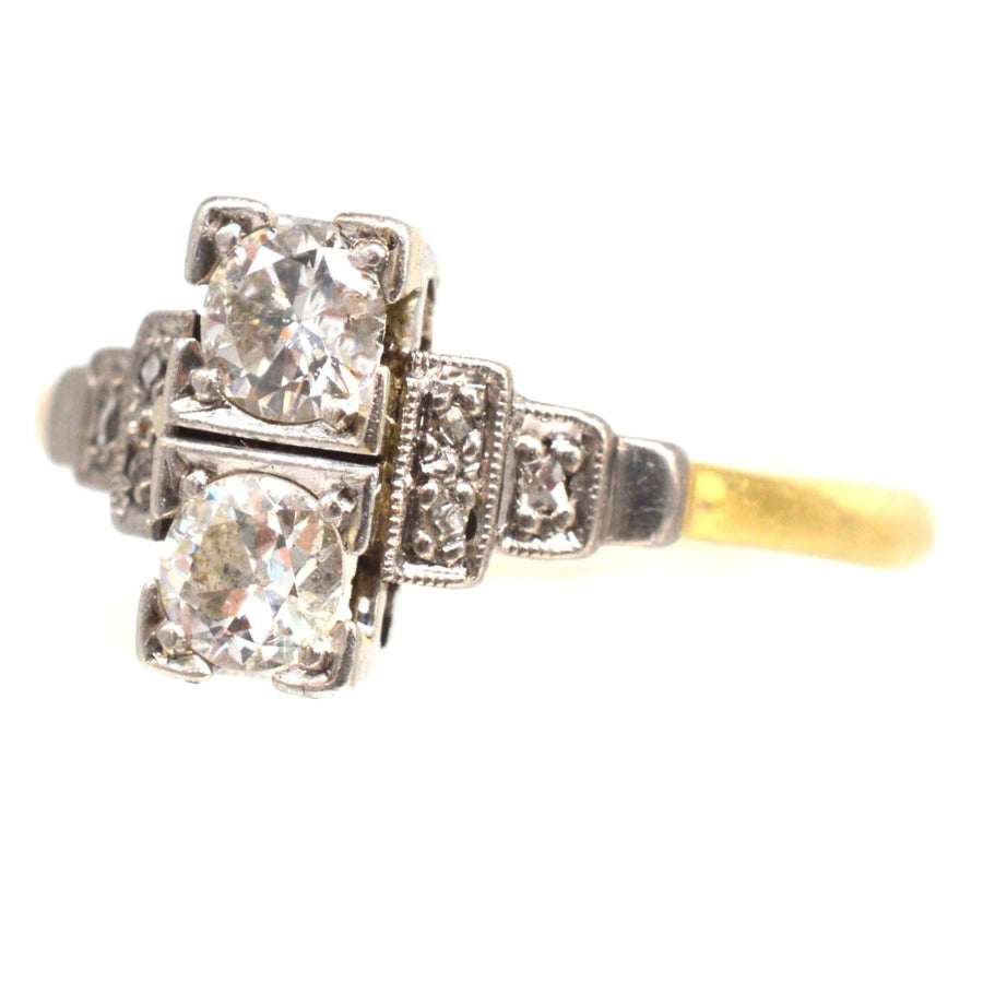 Art Deco 18ct Gold and Platinum Two Stone Diamond Ring | Parkin and Gerrish | Antique & Vintage Jewellery