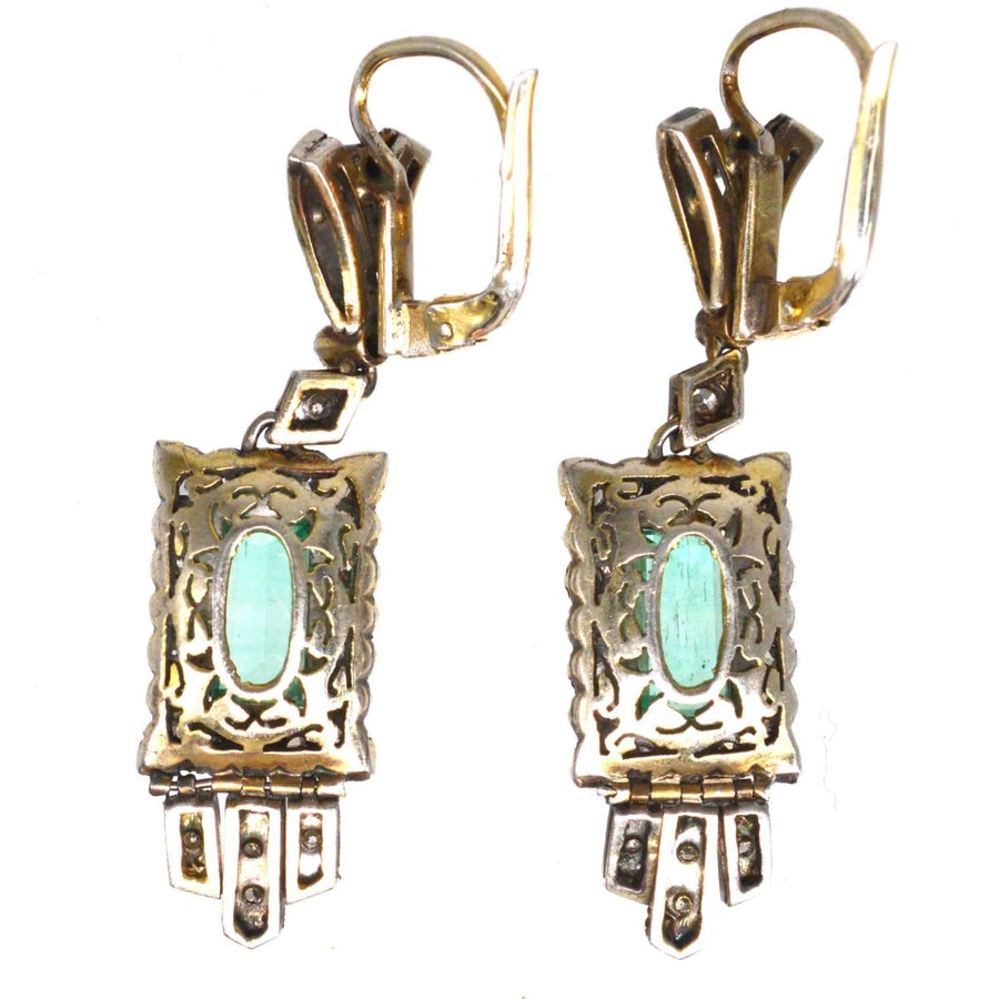Art Deco 18ct Gold Emerald and Diamond Drop Earrings | Parkin and Gerrish | Antique & Vintage Jewellery