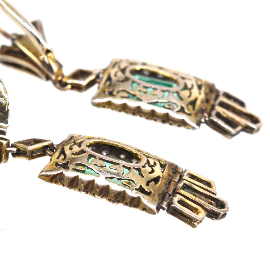 Art Deco 18ct Gold Emerald and Diamond Drop Earrings | Parkin and Gerrish | Antique & Vintage Jewellery