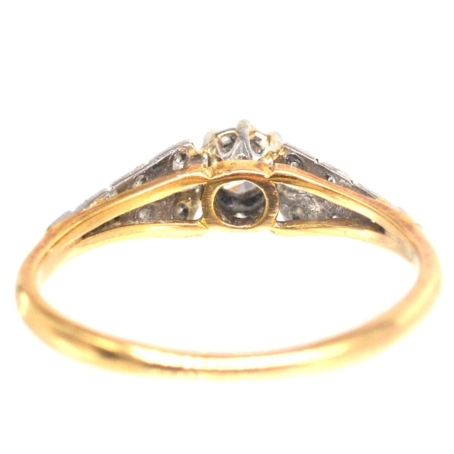 Art Deco 18ct Gold & Platinum Diamond Solitaire Ring with Diamond Shoulders | Parkin and Gerrish | Antique & Vintage Jewellery