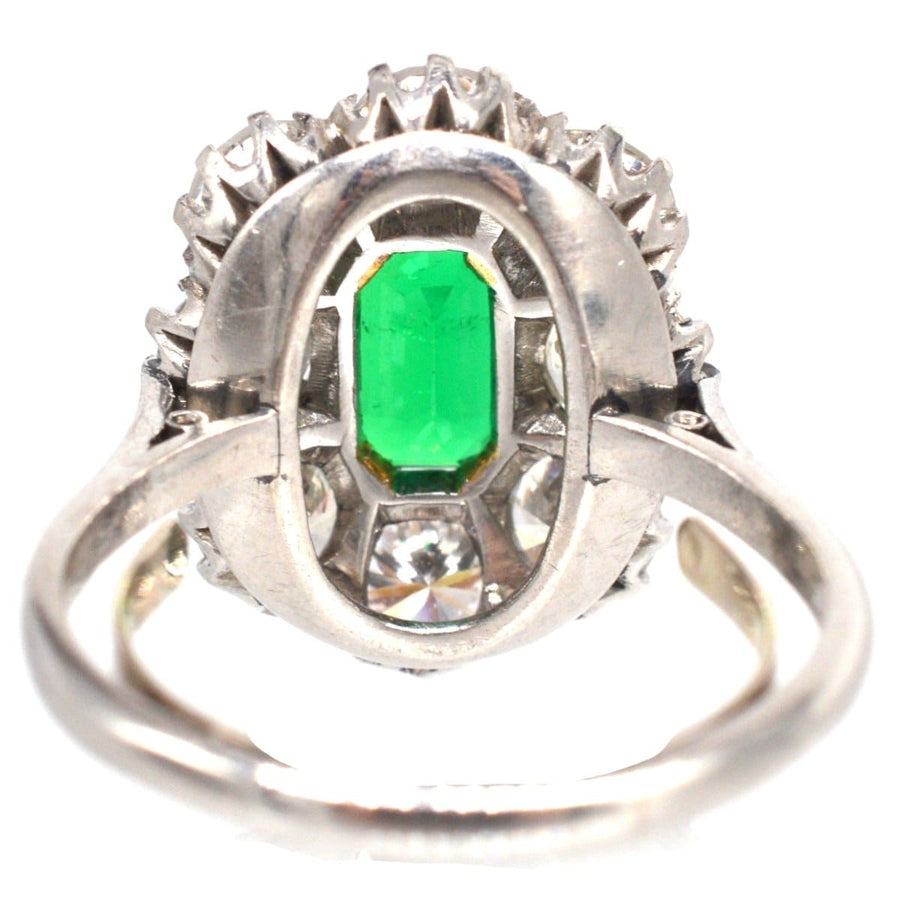 Art Deco 18ct Gold & Platinum Emerald and Diamond Cluster Ring | Parkin and Gerrish | Antique & Vintage Jewellery