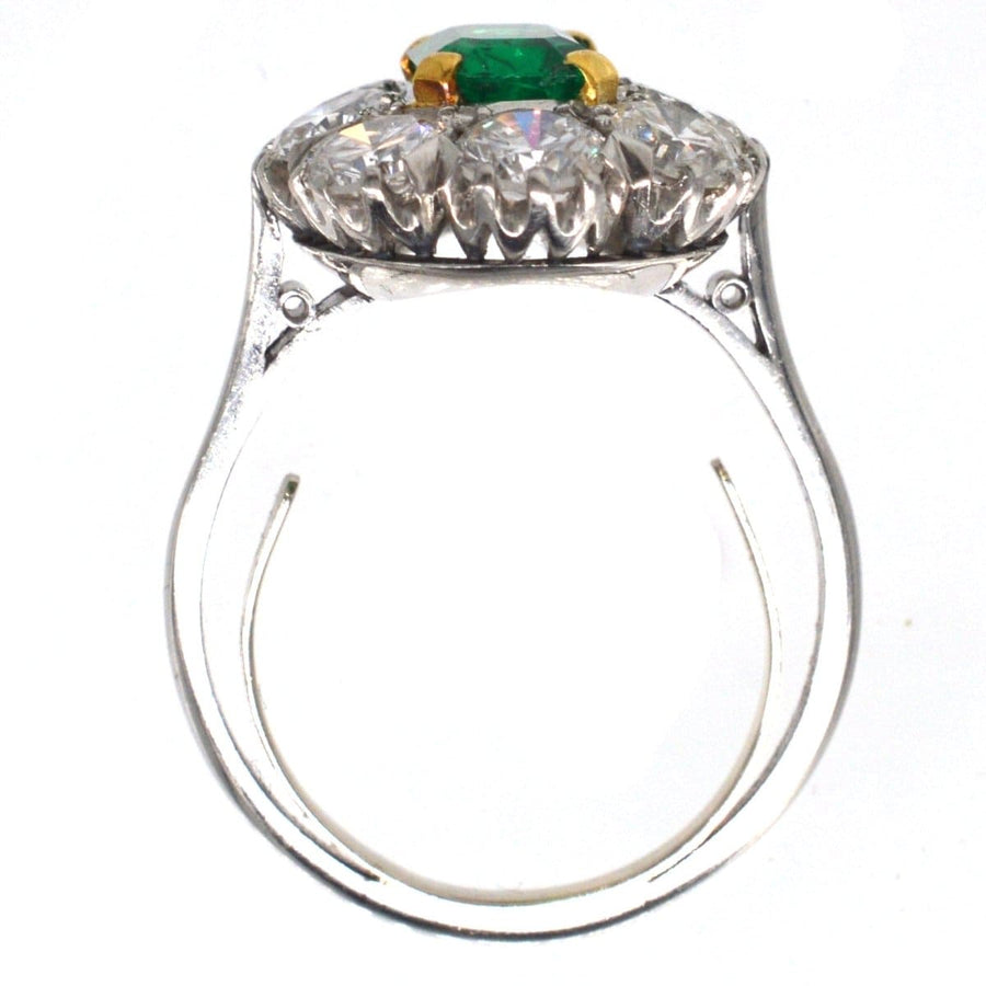 Art Deco 18ct Gold & Platinum Emerald and Diamond Cluster Ring | Parkin and Gerrish | Antique & Vintage Jewellery