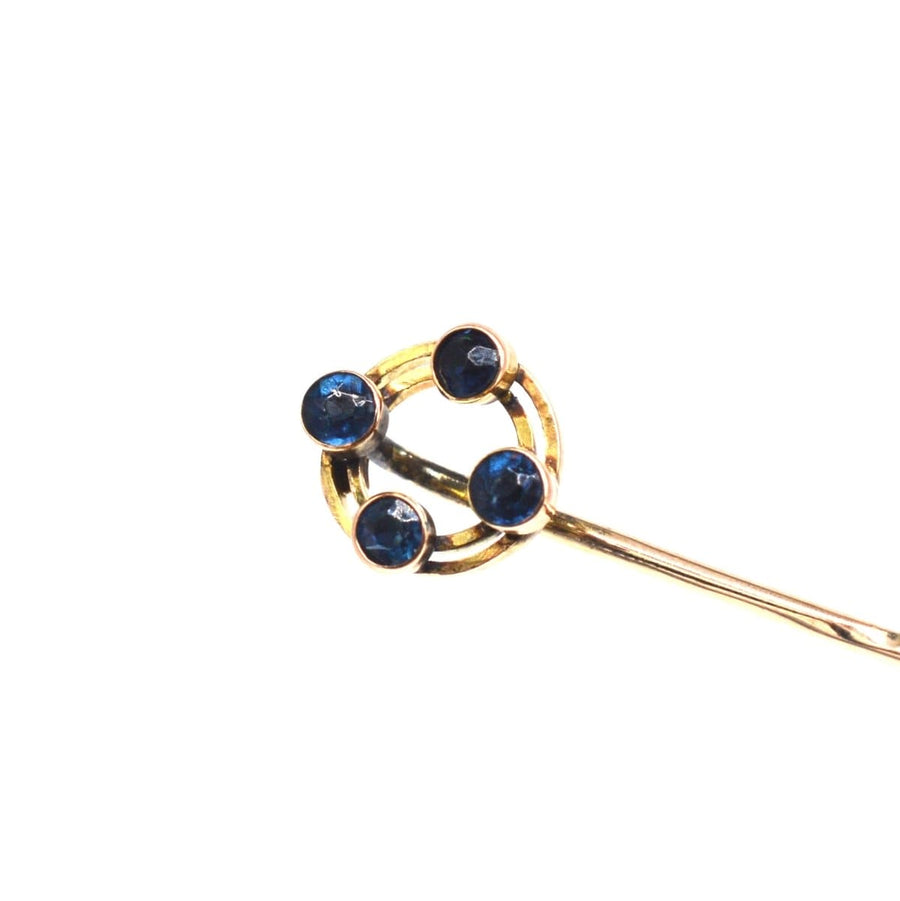 Art Deco 9ct Gold Circular Tie Pin with 4 Sapphires | Parkin and Gerrish | Antique & Vintage Jewellery