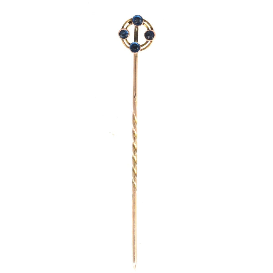 Art Deco 9ct Gold Circular Tie Pin with 4 Sapphires | Parkin and Gerrish | Antique & Vintage Jewellery