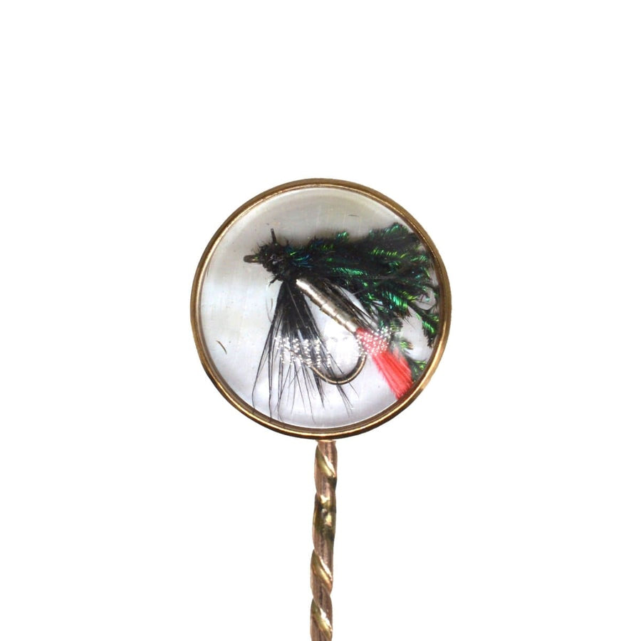 Art Deco 9ct Gold Fishing Hook and Feather (Lure) Paste Tie Pin | Parkin and Gerrish | Antique & Vintage Jewellery