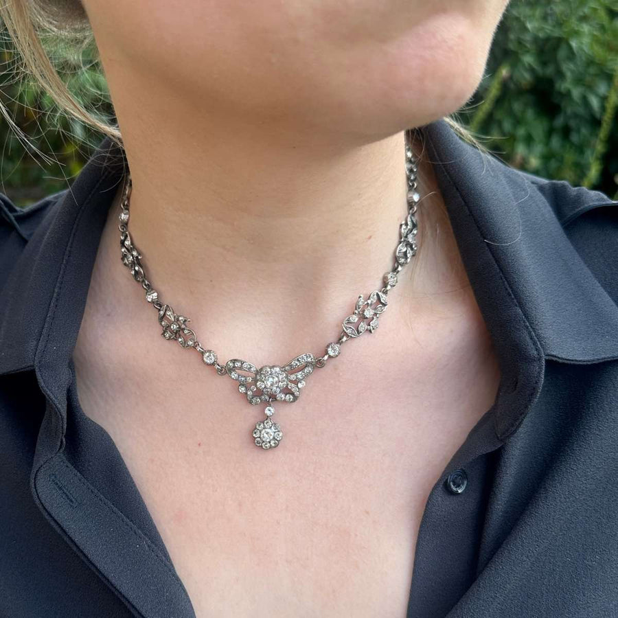 Art Deco Ciro Silver Paste Necklace with Bow Details | Parkin and Gerrish | Antique & Vintage Jewellery