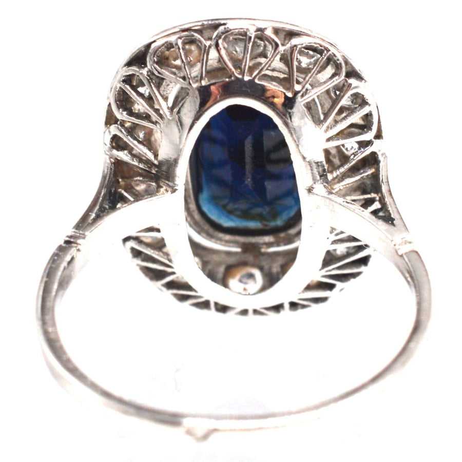 Art Deco French Platinum Dark Sapphire and Diamond Cluster Ring | Parkin and Gerrish | Antique & Vintage Jewellery