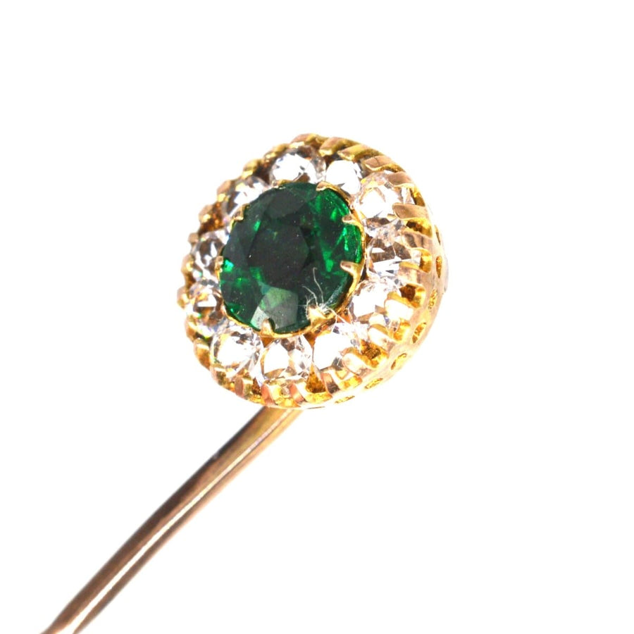 Art Deco Green and White Rhinestone Cluster Tie Pin | Parkin and Gerrish | Antique & Vintage Jewellery