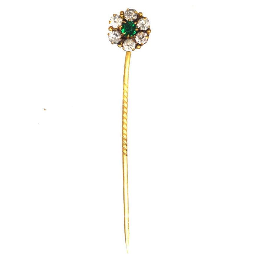 Art Deco Green "Emerald" and White Paste Tie Pin | Parkin and Gerrish | Antique & Vintage Jewellery