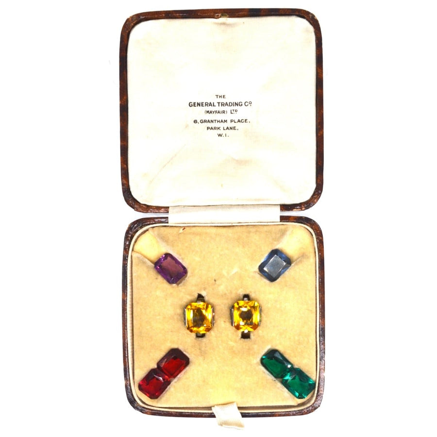 Art Deco Interchangeable Paste Earrings in Original Case | Parkin and Gerrish | Antique & Vintage Jewellery