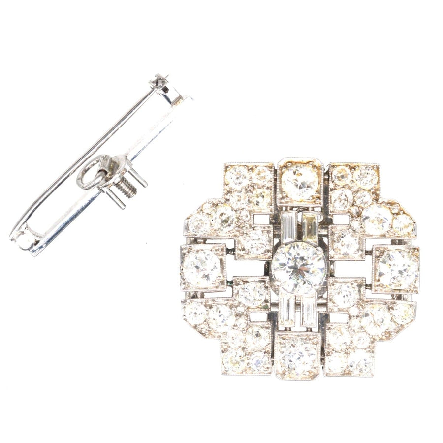 Art Deco Platinum 7 Carat Diamond Brooch in Original Case with a Pearl Necklace Attachment | Parkin and Gerrish | Antique & Vintage Jewellery