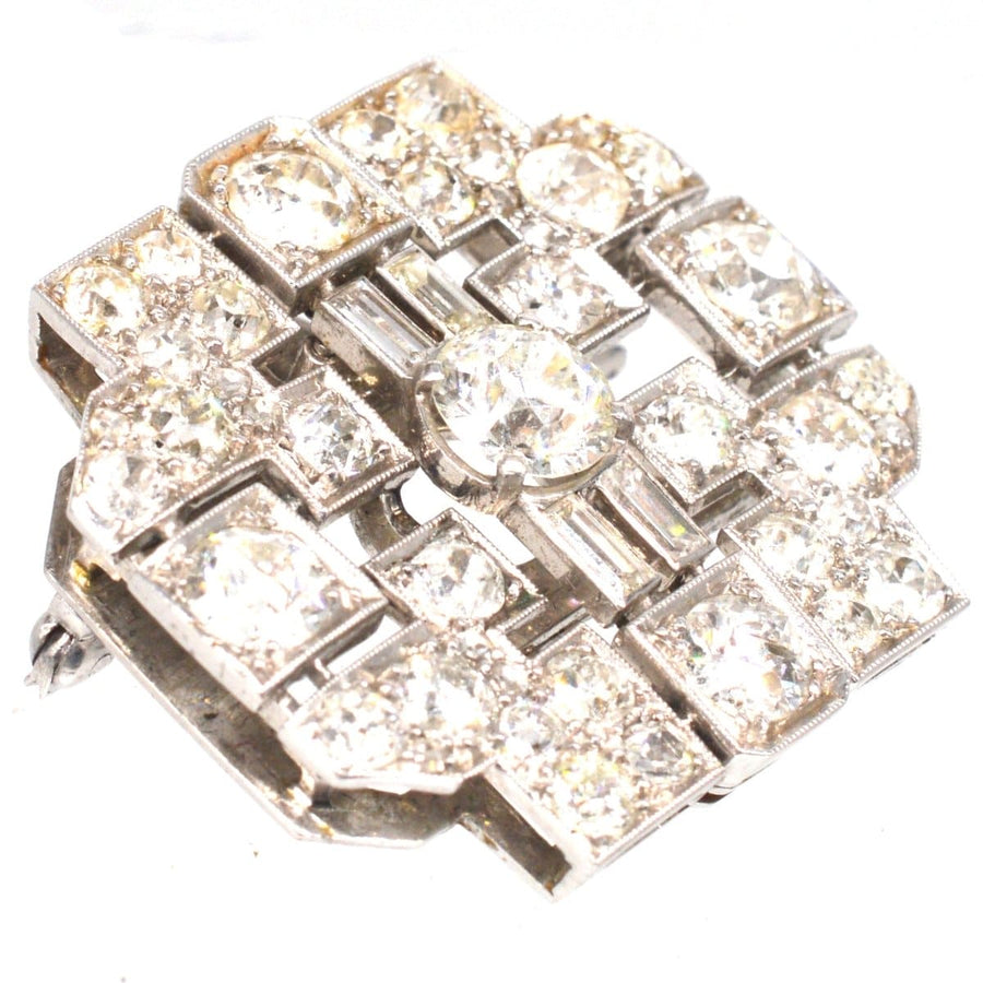 Art Deco Platinum 7 Carat Diamond Brooch in Original Case with a Pearl Necklace Attachment | Parkin and Gerrish | Antique & Vintage Jewellery