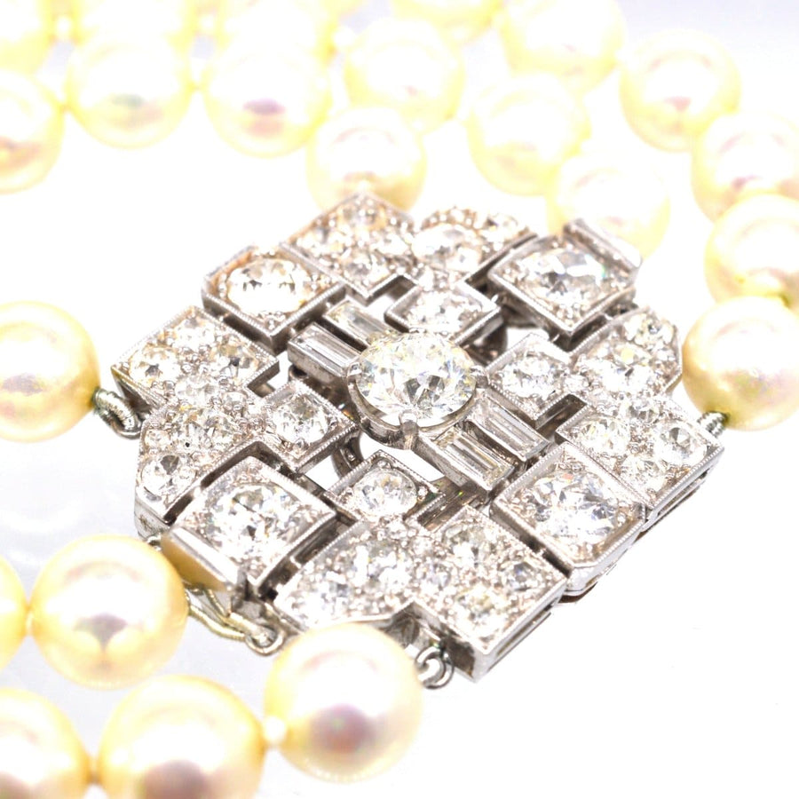 Art Deco Platinum 7 Carat Diamond Brooch in Original Case with a Pearl Necklace Attachment | Parkin and Gerrish | Antique & Vintage Jewellery