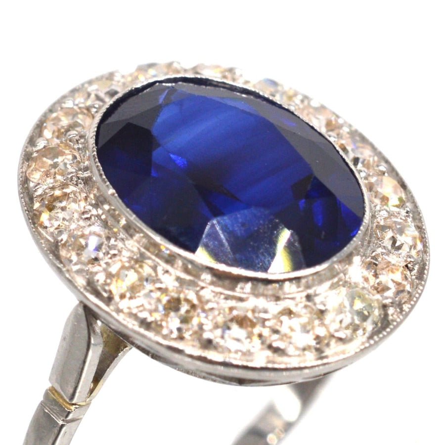 Art Deco Platinum Synthetic Sapphire & Diamond Cluster Ring | Parkin and Gerrish | Antique & Vintage Jewellery