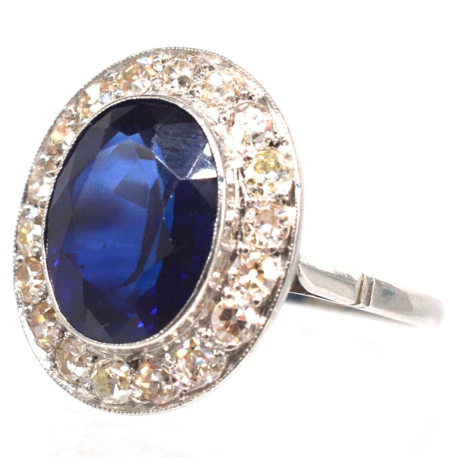 Art Deco Platinum Synthetic Sapphire & Diamond Cluster Ring | Parkin and Gerrish | Antique & Vintage Jewellery